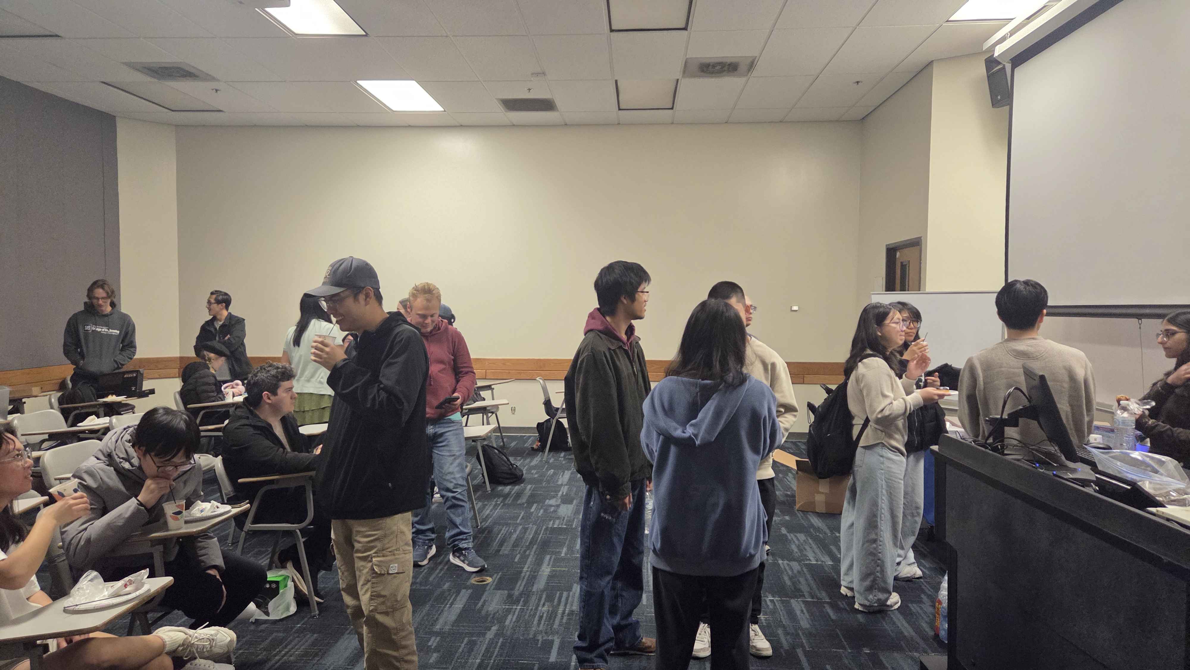 Sipping coffee and eating donuts